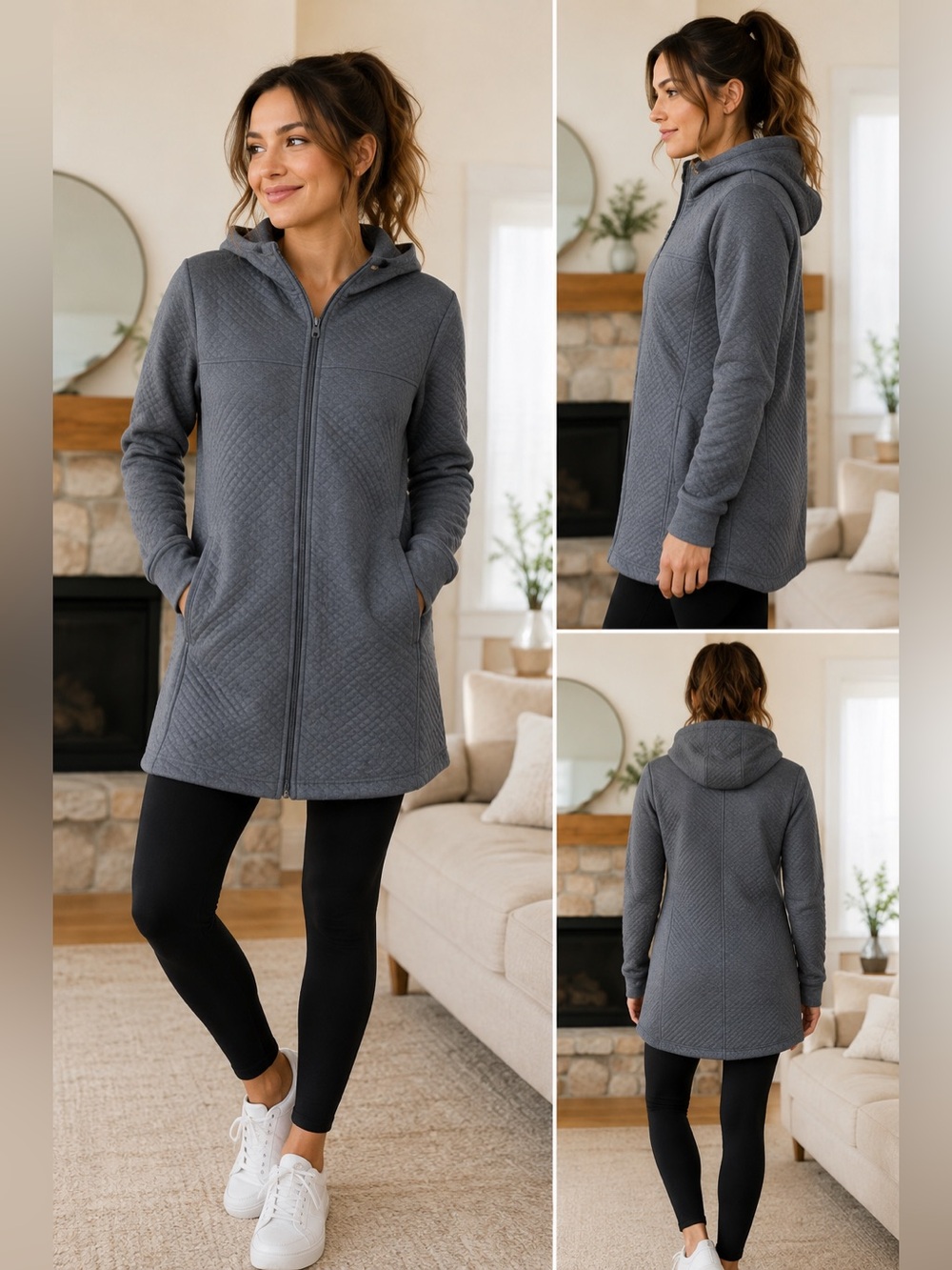 L.L.Bean Women’s Quilted Sweatshirt, Full-Zip Hooded Long Jacket